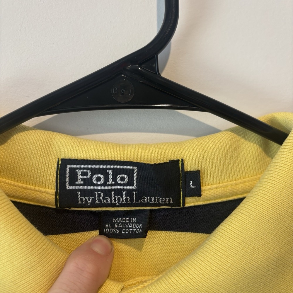 VTG 90s COLOR BLOCK Polo Ralph Lauren Rugby Shirt Mens L Blue Yellow Striped - Picture 3 of 8